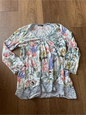 David Cline Multicolor Floral V-Neck Long Sleeve Top